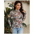thumbnail image 3 of Mesh Lace Long Sleeve Tops Mock Neck Floral Going Out Tops for Women Trendy Outfits Fitted  Date Night Outfits, 3 of 5