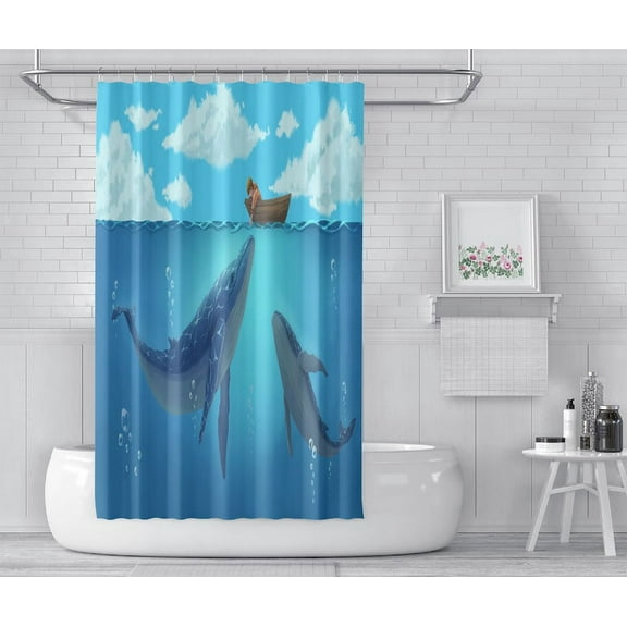 EpicGadget Whales in the Ocean Shower Curtain Set with Hooks Rings, Bathroom Accessories Waterproof Polyester Shower Curtain for Bathroom Home Decor, 72 x 72 inches Long
