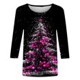thumbnail image 4 of Ugly Christmas Shirts for Women Funny Shinny Xmas Tree Printed Tees Casual 3/4 Sleeve Merry Christmas Tunic Tops, 4 of 5