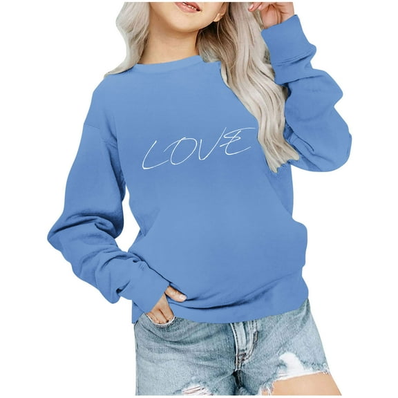 CYRBOKO Girl's Pullover Sweatshirts, Pullover Casual Crew Neck Autumn Long Sleeve Clothing Blue Size 11-12 T