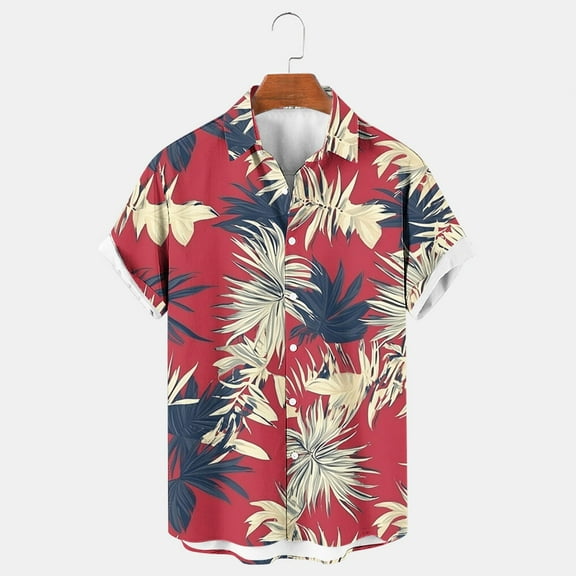 UVEASISHA Hawaiian Shirt for Men Short Sleeve Shirt Button Down Aloha Shirts Beach Floral Shirt 2025 Fashion Summer Vacation Tees Sale Of The Day Red 4XL