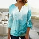 thumbnail image 1 of ICHUANYI Clearance Women‘s Summer Sexy Fold Printed Regular Women 3/4 Sleeves V Neck Button Tops Blouse(Light Blue, XL) ICHUANYI WER2023080706683, 1 of 5