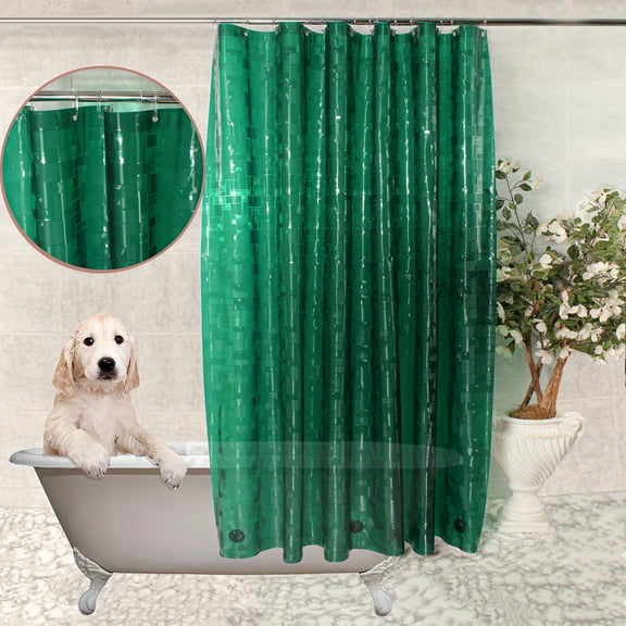 Shower Curtain Liner 3D Semi Transparent Heavy 8G Thick PEVA Waterproof Plastic Metal Grommets and Weighted Magnets 70 x 72 inches with Hooks Mosaic Dark Green