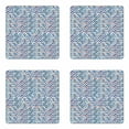 thumbnail image 1 of Japanese Coaster Set of 4, Geometric Chevron Repeating Pattern in Watercolor Style Abstract Artwork, Square Hardboard Gloss Coasters, Standard Size, Pale Blue Orange, by Ambesonne, 1 of 2