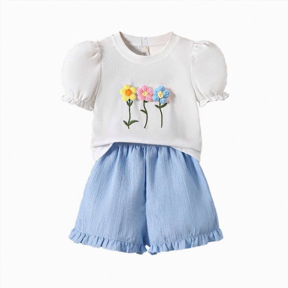 Toddler Baby Girl Summer Outfits 2 Piece Short Sleeve Tee Top Elastic Shorts Super Soft Cotton Clothing Sets Kaprioy Toddler Girl Clothes 2T 3T 4T 5T 6T 7T