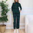 thumbnail image 2 of ShomPort 2PC Casual Outfits for Womens Plaid Pattern Mock Neck Long Sleeve Tees Tops Drawstring Ankle Length Outdoor Cozy Soft Clothes, 2 of 5