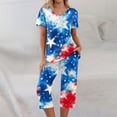 thumbnail image 6 of 4th of July Women's Pajama Sets 2026 Lounge Sleepwears Independece Day US Star Flower Printed Plus Size Short Sleeve Top and Capri Pants Pajama Set, 6 of 6