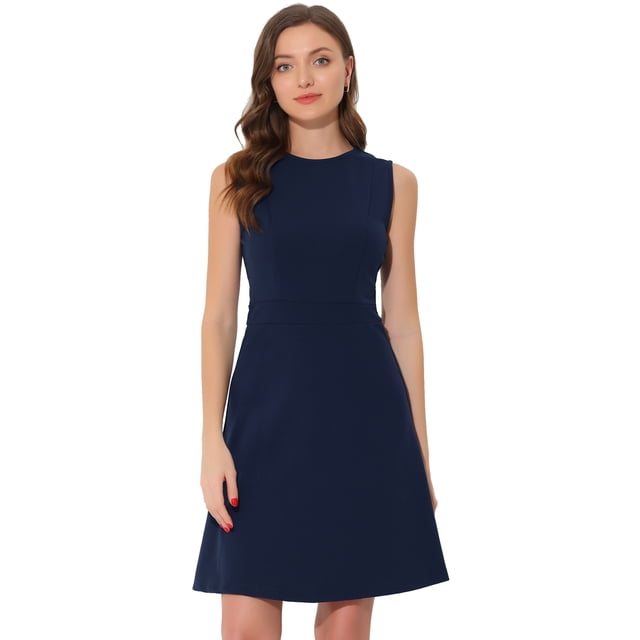 Vestido de trabajo Allegra K sin mangas A-line Azul oscuro L