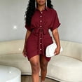 thumbnail image 4 of Dolkfu Red Women Clothing Collared Mini Irregular High Low Hem Short Sleeve Shirt Dress Slim Refined Solid Modern Dresses Red,Xxl, 4 of 6