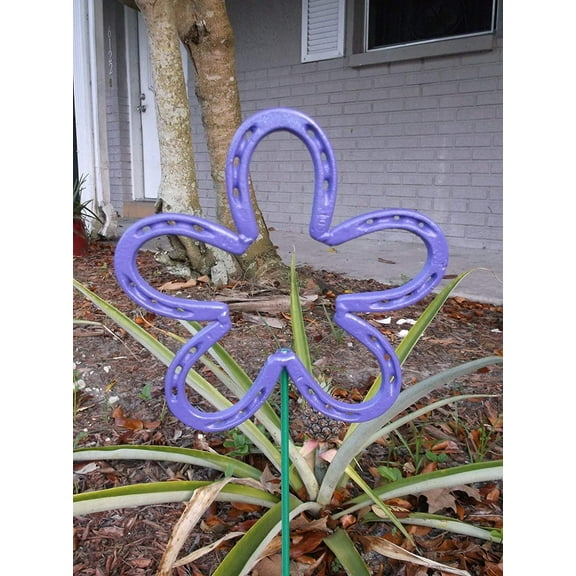 Purple Horseshoe Flower, Metal Garden Stake, Spring Yard Art, Lucky Horseshoe