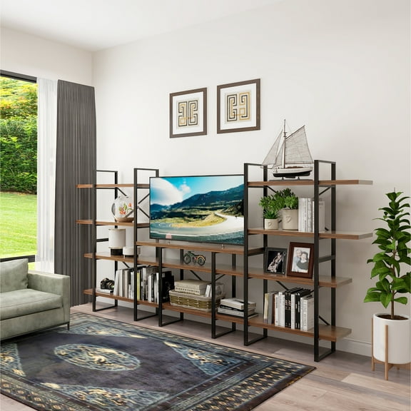 Davee Furniture Open Walnut Shelves 10-tier Entertainment TV Stand - 56.69*118.11*13.78 inches