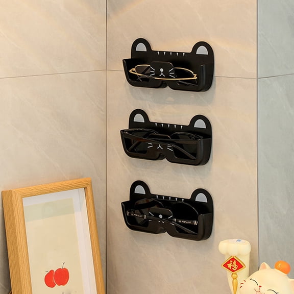 Cute Cat Shaped Glasses and Sunglasses Storage Box, Wall Mounted Eyewear Organizer Rack for Bathroom, Bedroom, Entryway, Hat and Accessory Holder Black