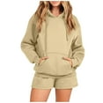 thumbnail image 2 of qolati Women 2 Piece Outfits 2023 Fall Winter Hoodie Sweatshirt and Jogging Short Set Oversized Casual Cozy Tracksuit Sweatsuits Sets Y2k Clothes, 2 of 7