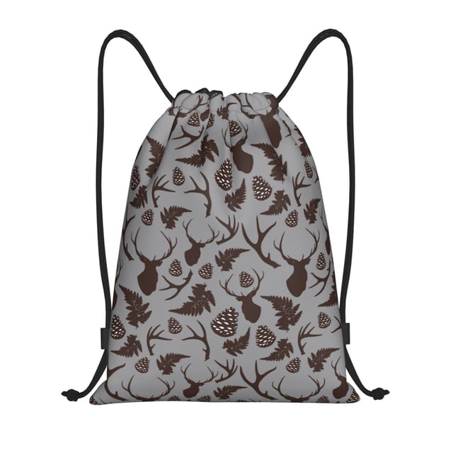 Xecao Brown Moose with Pinecones Pattern Sports Drawstring Backpack - String Swim Gym Bag with Wet Proof Pocket for Women&Men-Small