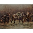 thumbnail image 2 of Jean-Baptiste Édouard Detaille 24x19 Black Ornate Framed Double Matted Museum Art Print Titled: Military Scene; Mobiles Leading Ambulance Mules (Fragment of the Champigny Panorama), 2 of 5