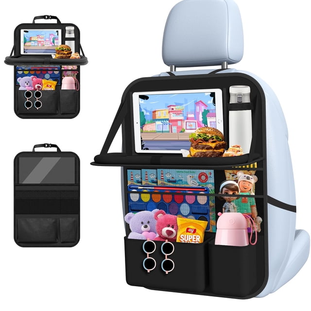 Organizador Oneyus para asientos traseros de coche con bandeja de mesa y 9 bolsillos