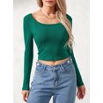 thumbnail image 2 of Women Crop Tops Solid Color Scoop Neck Long Sleeve T-Shirts Fall Slim Fit Shirts, 2 of 9