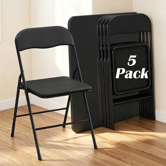 XF XINFENG 5 Piece Folding Table and Chairs Set, 4 PU Padded Foldable Chairs with Portable Dining Table for Kitchen Patio Party Camping, Black