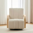 thumbnail image 2 of Newest 360° Swivel Accent Chair with Solid Wood Armrests, Channel Tufted PU Lounge Chair & Sinuous Spring,Beige, 2 of 10