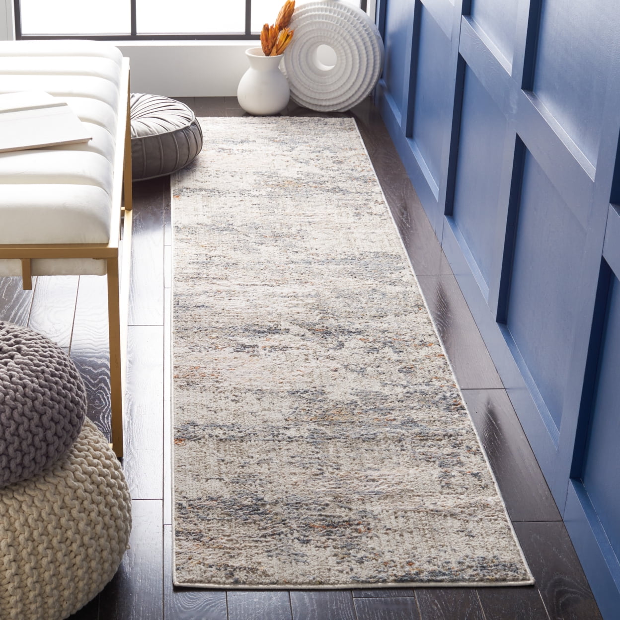 SAFAVIEH Princeton Derrick Abstract Runner Rug, Grey/Ivory, 2' x 8'