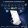 thumbnail image 5 of Luxrite 6 inch Square Smart LED Recessed Lighting, RGBW Color Changing, WiFi App and Voice Control, Alexa and Google Home 6-Pack, 5 of 7