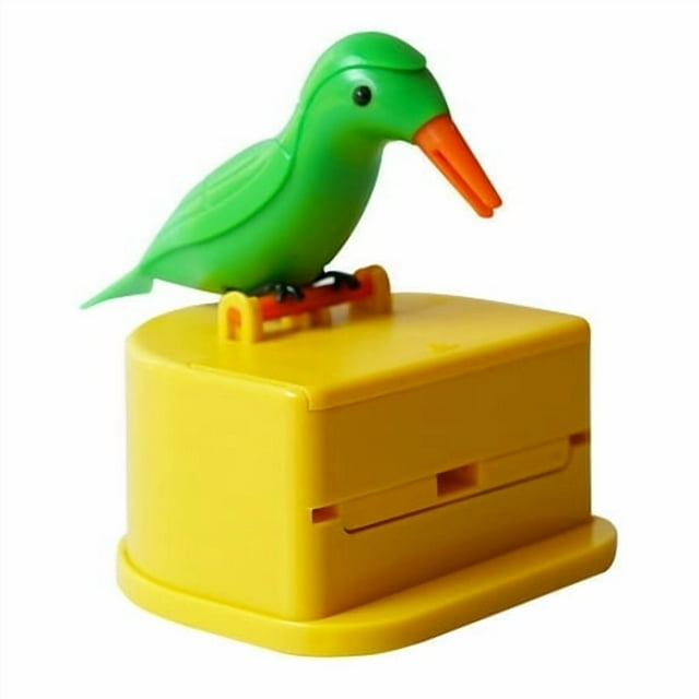 Shengyu Toothpick Box Toothpick Storage Case Automatic Dispenser Bird Shape ABS Plastic Holder, Green, Yellow