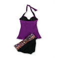 thumbnail image 2 of Profile Womens Peplum Aztec Ruffle 2 Piece Tankini, Purple, 32D, 2 of 2