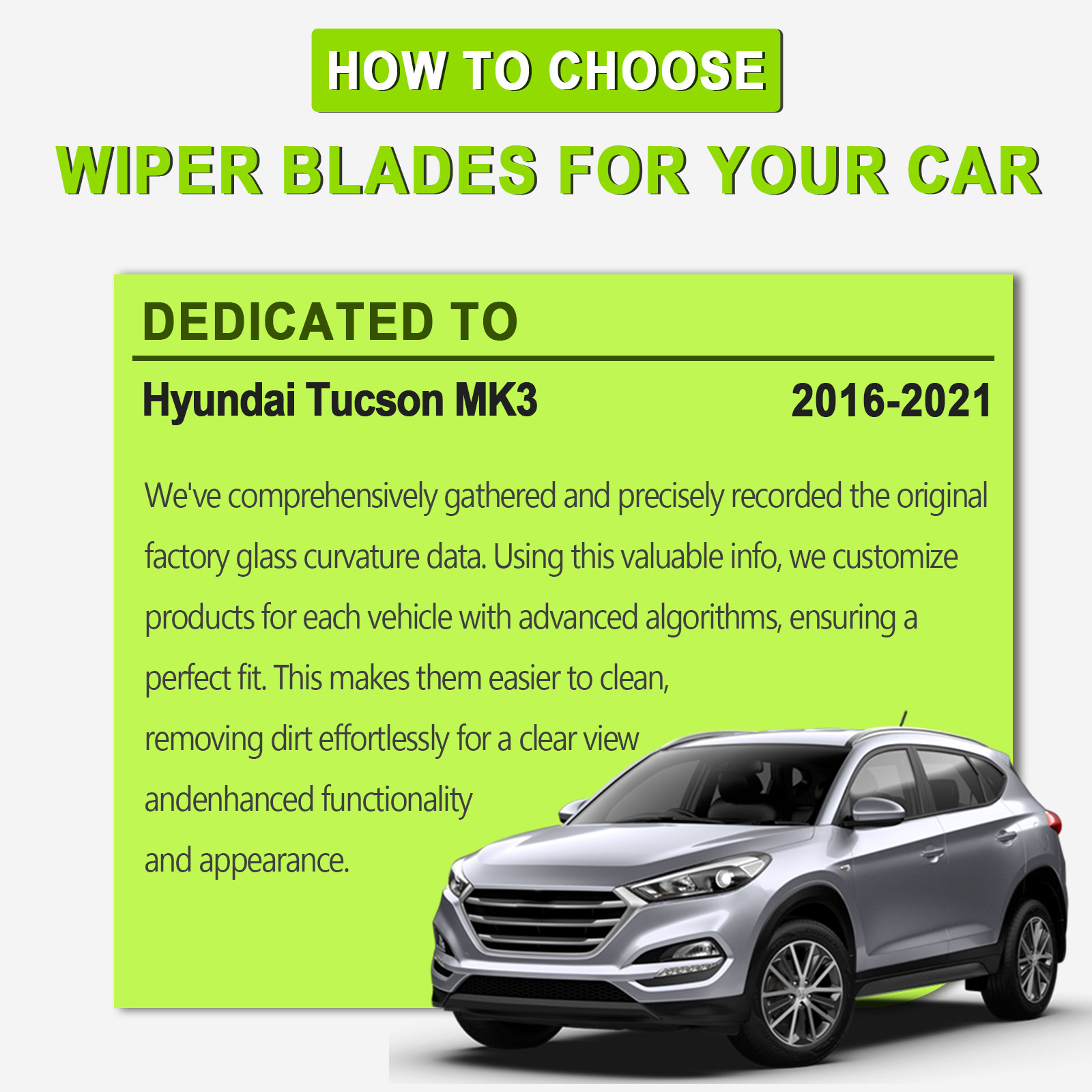 FARRLADI Silicone Windshield Wipers Replacement for Hyundai Tucson MK3 2016-2021,Original Equipment Automotive Replacement Wiper Blades - 26"+16"+14"(3 Pack)