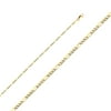 Solid 14k White and Yellow Gold 2.2MM Two Tone Figaro White Pave Chain Necklace - 18 Inches