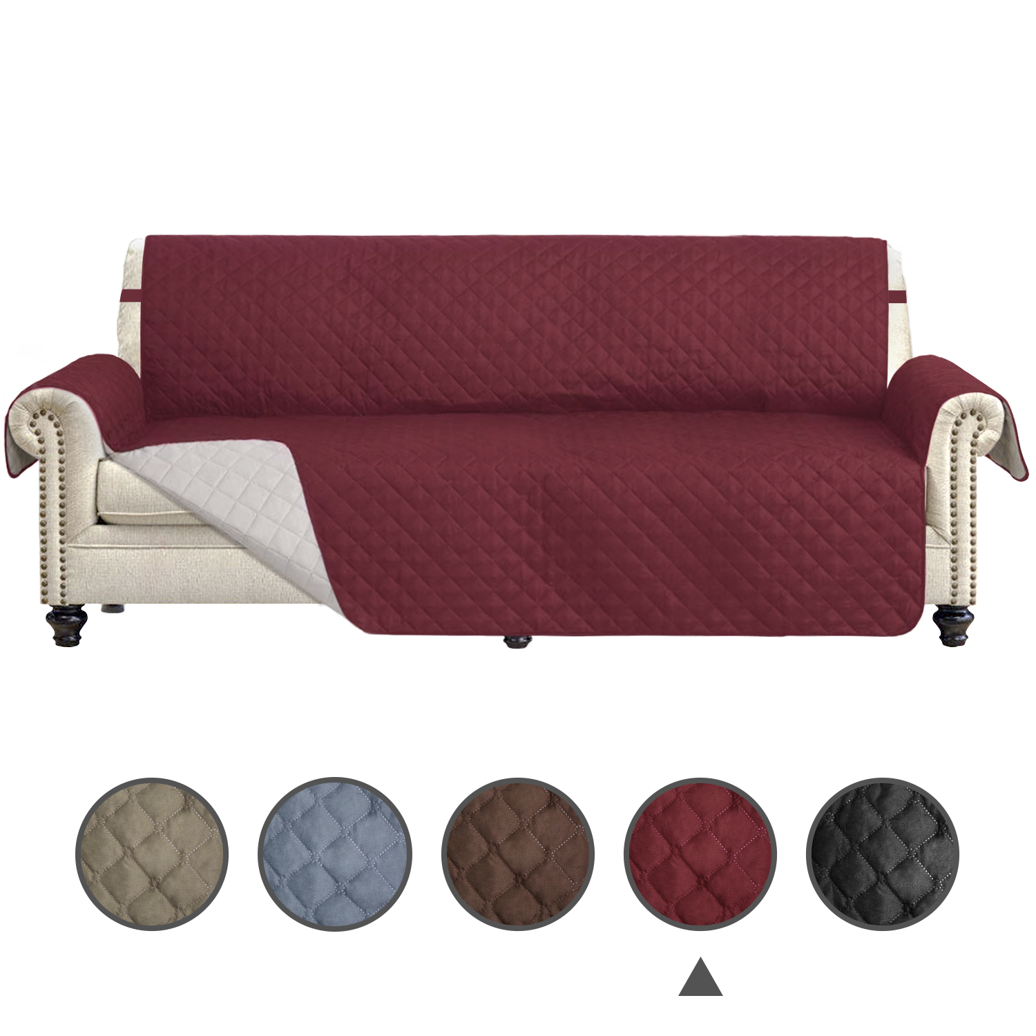 Velvet Chair Cover Armchair Slipcover Furniture Protector Covers Couch Cover for Seat Width up to 23 Inch Chair with 2 Straps Anti-Slid Chair Slip Cover Throw for Pets Chair - Burgundy