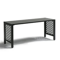 Ktaxon 39.3in Outdoor Metal Backless Bench, Slatted Seat, Weatherproof Bench for Patio Garden, Black