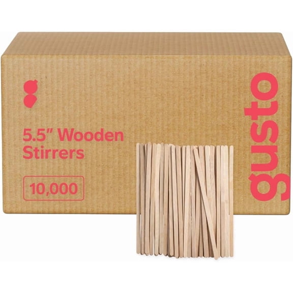 GUSTO 5.5" Wooden Coffee Stirrers Wood Stir Sticks for Coffee Bar, 10,000-Pack Bulk
