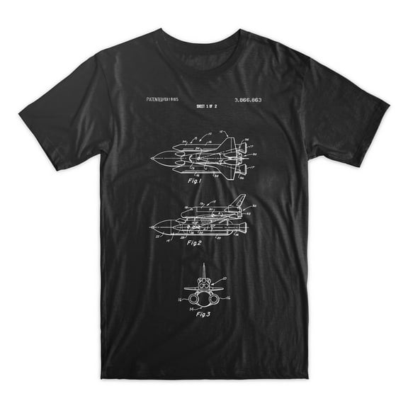 Mighty Circus Space Shuttle Patent T-Shirt - Black, Double Extra Large