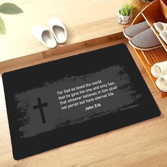 Cross Dark Religious Style Print Flannel Floor Mat, Non Slip Washable Soft Rug for Bathroom Living Room Entry Decor