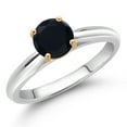 thumbnail image 2 of Gem Stone King 925 Sterling Silver with 10K Yellow Gold Black Onyx Solitaire Engagement Ring for Women (0.80 Cttw, Gemstone December Birthstone, Round 6MM, Available in Size 5, 6, 7, 8, 9), 2 of 4
