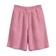 thumbnail image 5 of ZVAVZ Women Linen Shorts Casual Knee Length Bermuda Shorts Elastic Waist Wide Leg Pants With Pockets Summer Beach Lightweight Short Pant Pink,L, 5 of 7
