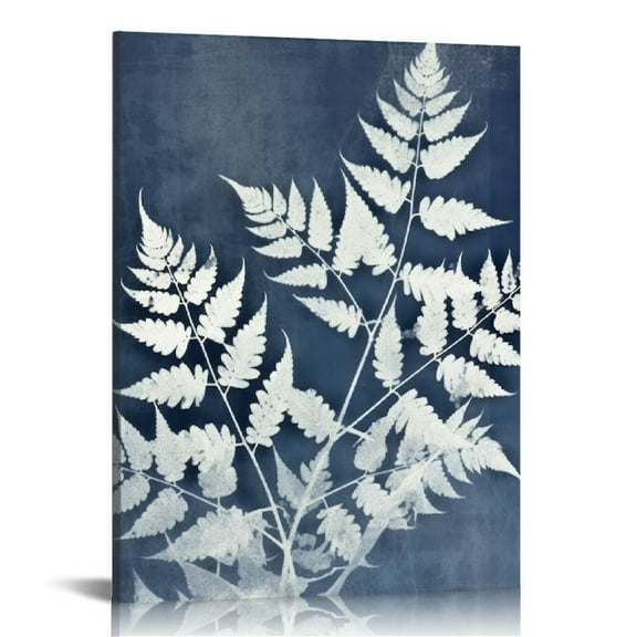 ARISTURING  Navy Blue Plant Pictures Wall Art Bathroom Decor Fern Painting Canvas Prints Botanical Wall Art Framed Living Room Kitchen Dining Room Decor.