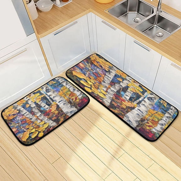 Kitchen Rug Set 2 Pieces Non Slip Kitchen Mat for Kitchen Home Floor Sink 47"x19" 27"x19" Autumn Aspen Grove
