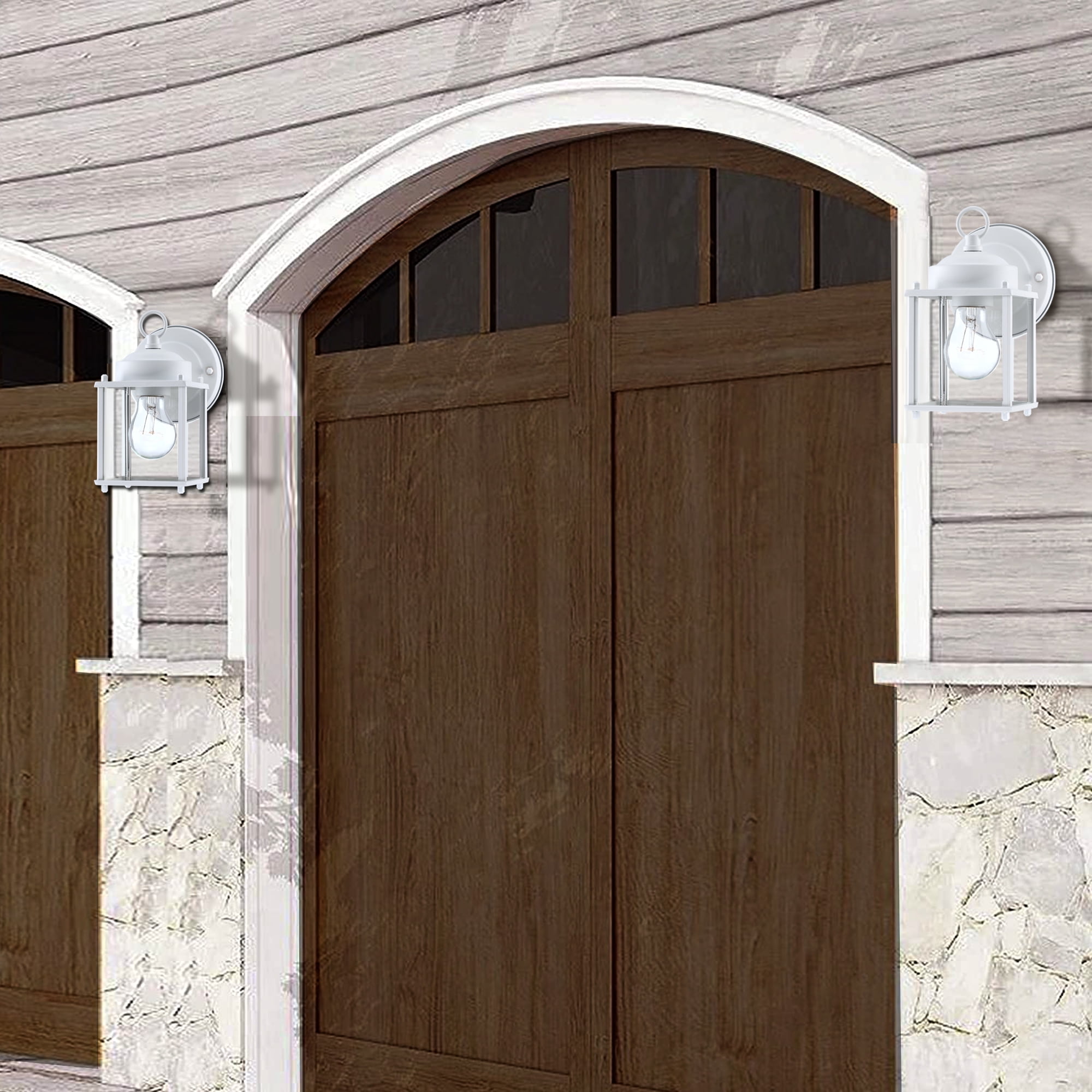 2-Pack 1-Light Outdoor Wall Light with Matte White and Clear Glass Shade