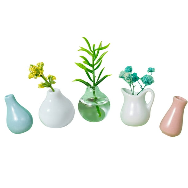 Toystoory Lote de 5 mini jarrones magnéticos, tres pequeños imanes para el refrigerador, florero de cerámica 3D. Decoración del hogar