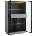 thumbnail image 5 of 60.6'' Freestanding Display Cabinet with 2 Storage Drawers, Pantry with Glass Doors & LED Lighting, Modern Bookcase with Adjustable Shelves for Hallways, Kitchen, Livingroom & Office - Grey, 5 of 6