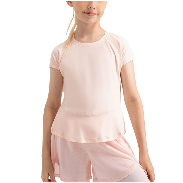 Yanlir 2025 Blouse Décontractée Mignonne pour Enfants, Mode Filles, Couleur Unie, Manches Courtes, Col Rond, T-Shirts (Rose#2,10 Ans)