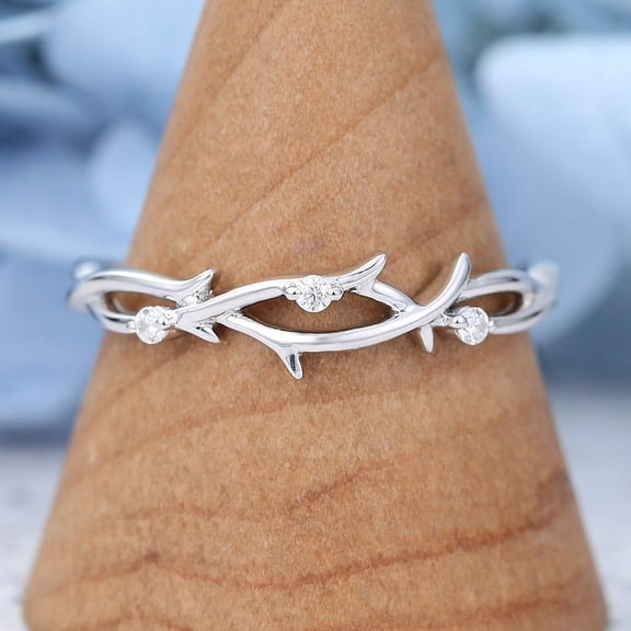 Brig Jewelry Moissanite Ring 14K White Gold Plated - 1.02 Ct Brilliant Round Cut for Women's - Bridal Matching Engagement Bands for Her - Women's Wedding Twig Moissanite Ring