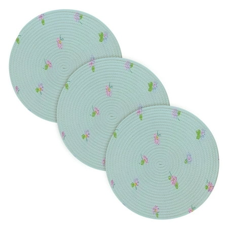 

Playful Floral Pattern Coil Dish Mat Set 3 Pack 15 Round Heat-Resistant Durable Soft Polyester