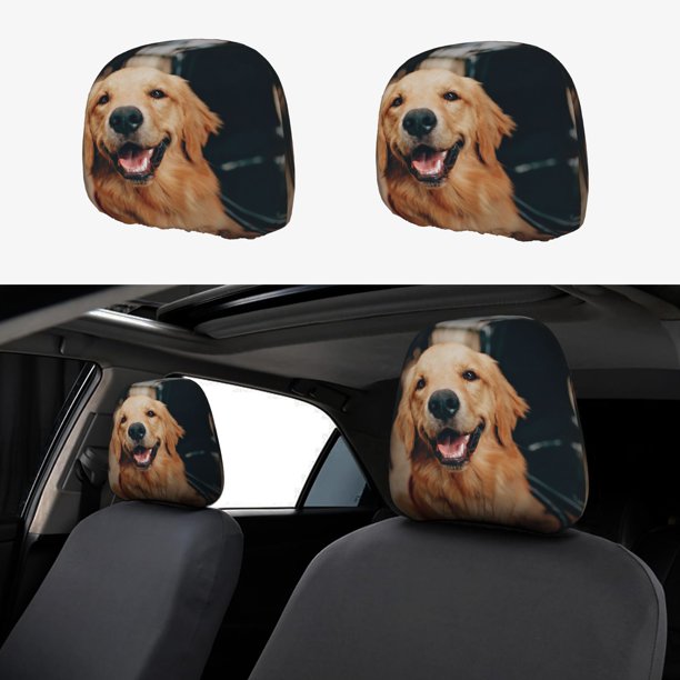 Golden Retriever Funda Protectora Universal para Reposacabezas de Coche, Funda Elástica para Reposacabezas de Asiento de Auto, Funda de Tela Antipolvo, Accesorios de Interior 2 Piezas
