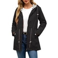 thumbnail image 2 of Smsaxvxz Plus Size Rain Jacket for Women Casual Striped Lined Hooded Lightweight Raincoat Outdoor Waterproof Windbreaker Black L, 2 of 10