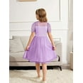 thumbnail image 4 of Oudiya Girls Contrast Mesh Short Sleeve Dress Puffy Casual A Line Party Purple Dress for Kids 3-12Y, 4 of 7