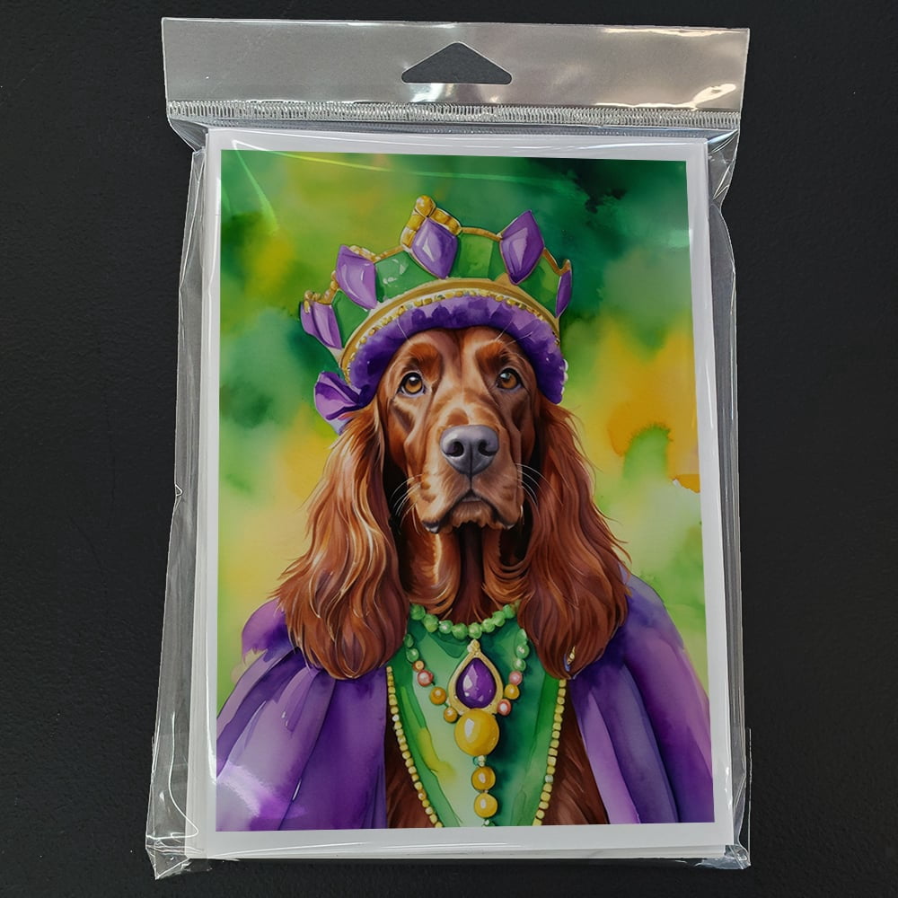 Irish Setter King of Mardi Gras Greeting Cards Pack of 8 7 in x 5 in