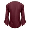 thumbnail image 3 of Ichuanyi Womens Shirts , Women's Flared Sleeve Pleated T-Shirt Top Bottoming Shirt Three Quarter Sleeves Blouse, 3 of 3
