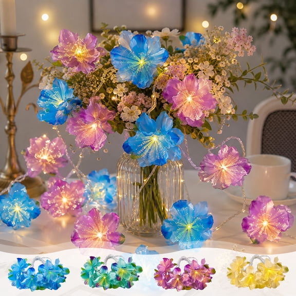 Akmoler Outdoor String Lights, 5FT Artificial Flower String Lights Battery Powered, LED Fairys Lights, Waterproof for Indoor Bedroom Wedding Party Garden Home Decor - Blue